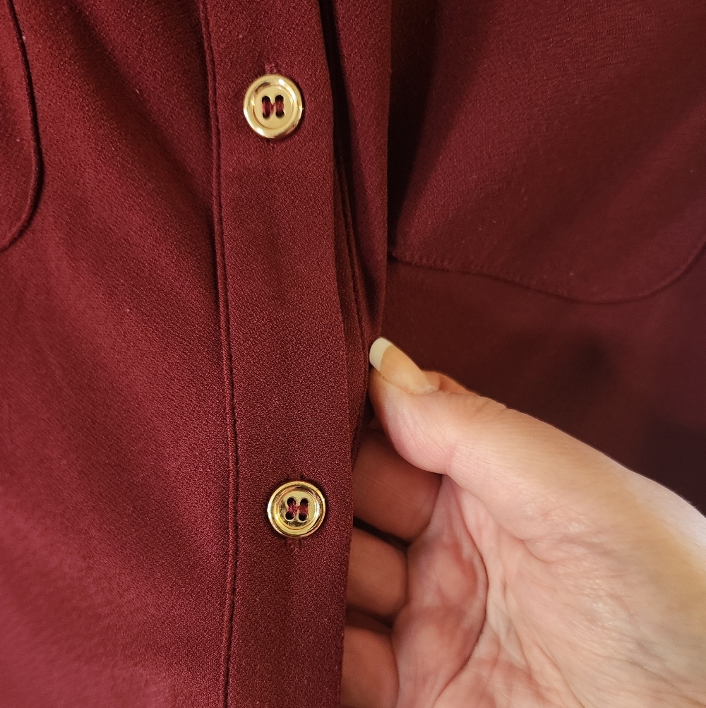 Susan Graver Maroon Button-Down Shirt - Picture 5 of 5